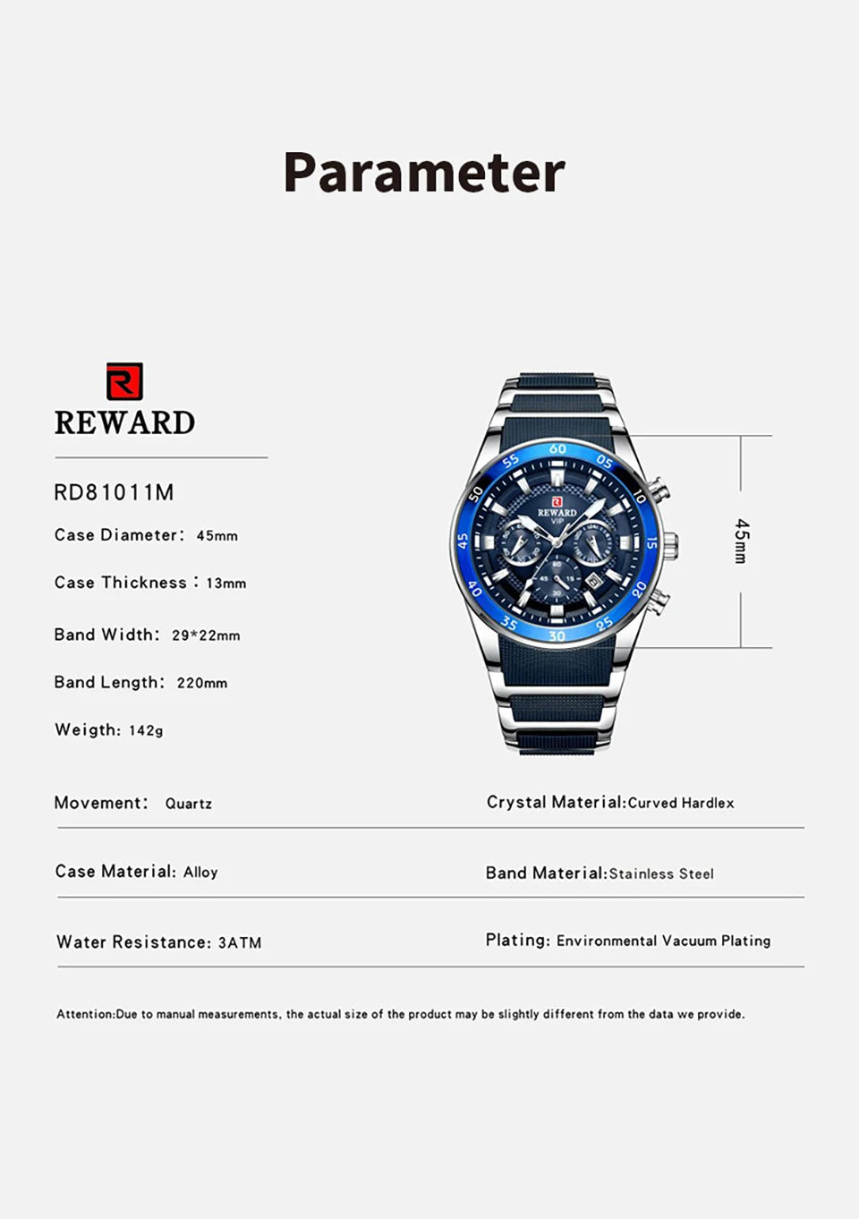REWARD New Sport Watches for Men Fashion Stainless Steel Quartz Watches Waterproof Chronograph Wrist Watches Male