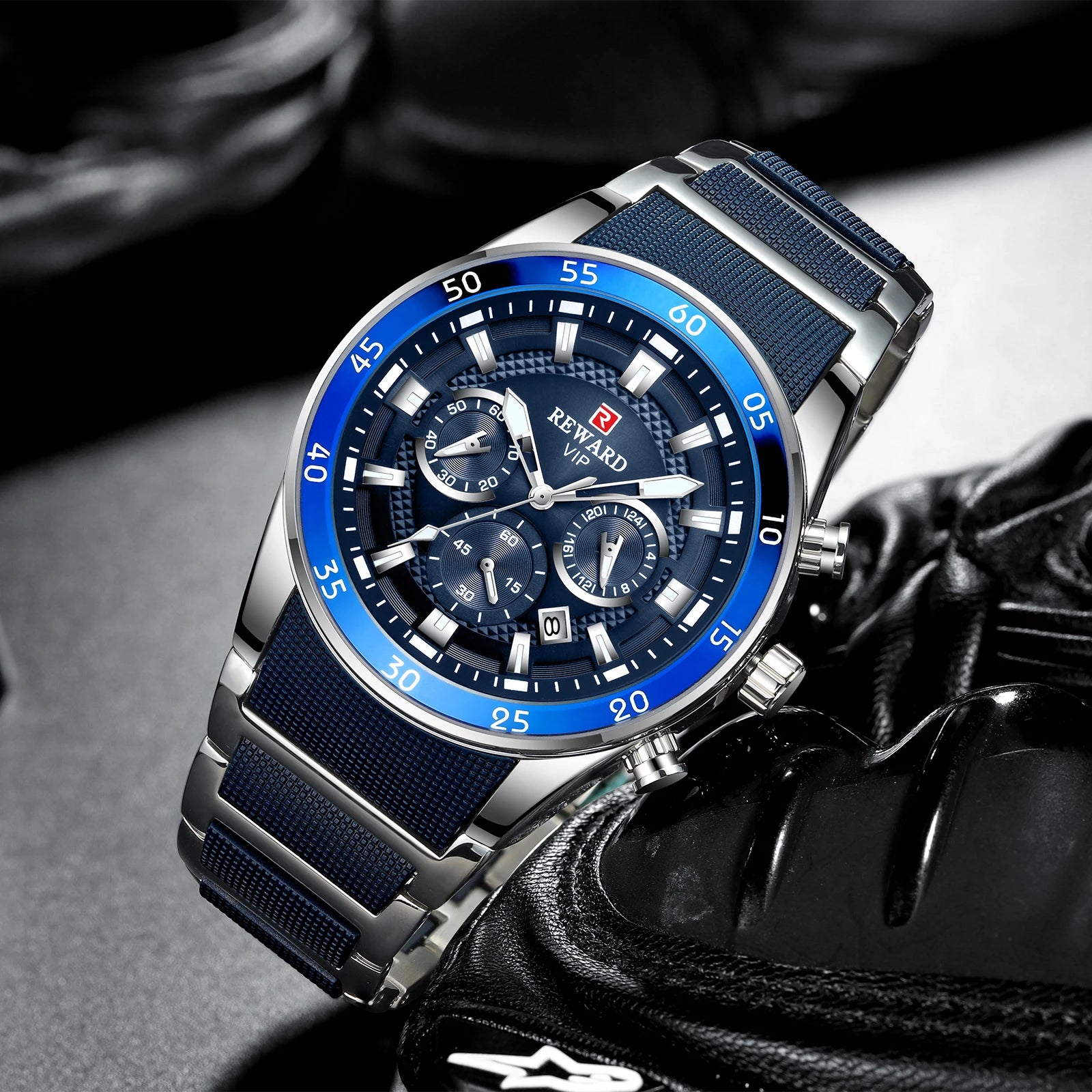REWARD New Sport Watches for Men Fashion Stainless Steel Quartz Watches Waterproof Chronograph Wrist Watches Male
