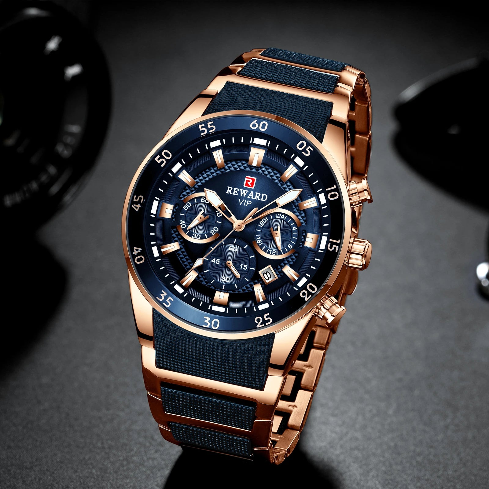 REWARD New Sport Watches for Men Fashion Stainless Steel Quartz Watches Waterproof Chronograph Wrist Watches Male