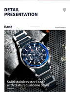 REWARD New Sport Watches for Men Fashion Stainless Steel Quartz Watches Waterproof Chronograph Wrist Watches Male