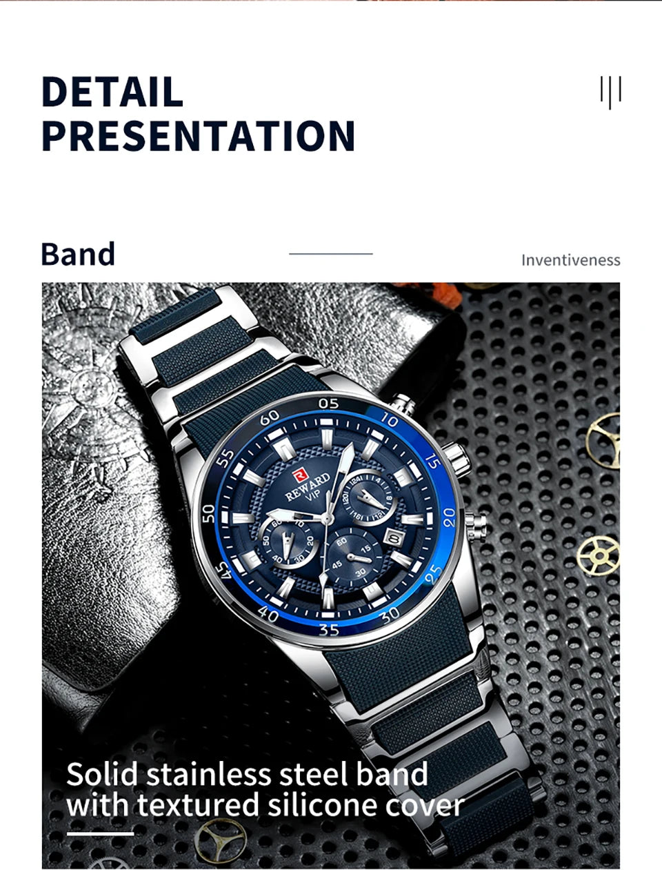 REWARD New Sport Watches for Men Fashion Stainless Steel Quartz Watches Waterproof Chronograph Wrist Watches Male