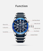 REWARD New Sport Watches for Men Fashion Stainless Steel Quartz Watches Waterproof Chronograph Wrist Watches Male