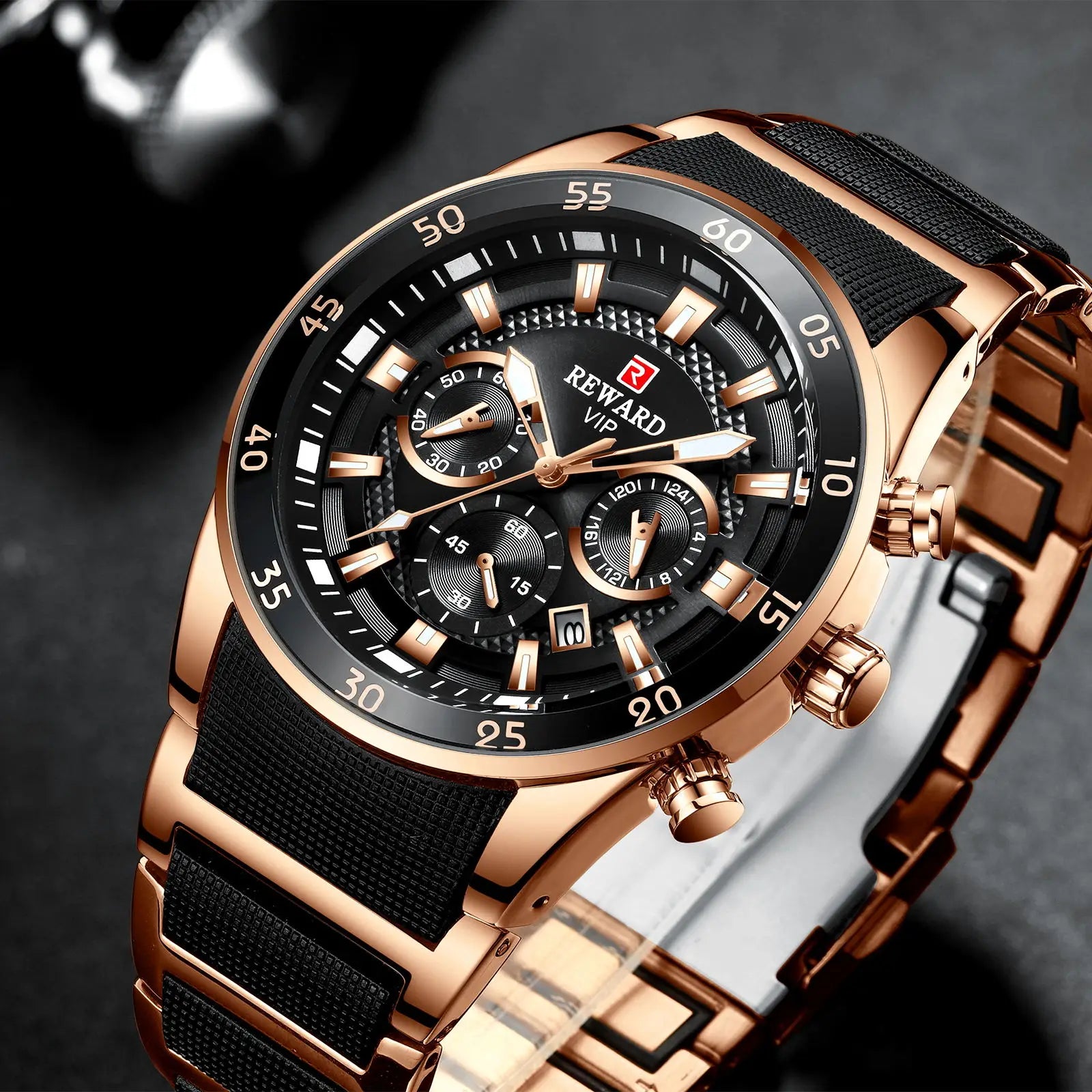 REWARD New Sport Watches for Men Fashion Stainless Steel Quartz Watches Waterproof Chronograph Wrist Watches Male