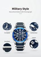REWARD New Sport Watches for Men Fashion Stainless Steel Quartz Watches Waterproof Chronograph Wrist Watches Male