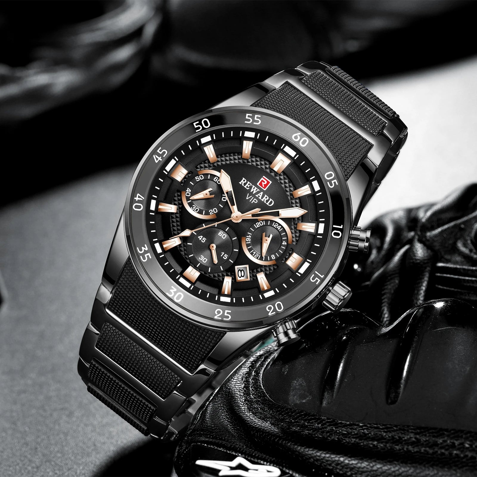 REWARD New Sport Watches for Men Fashion Stainless Steel Quartz Watches Waterproof Chronograph Wrist Watches Male