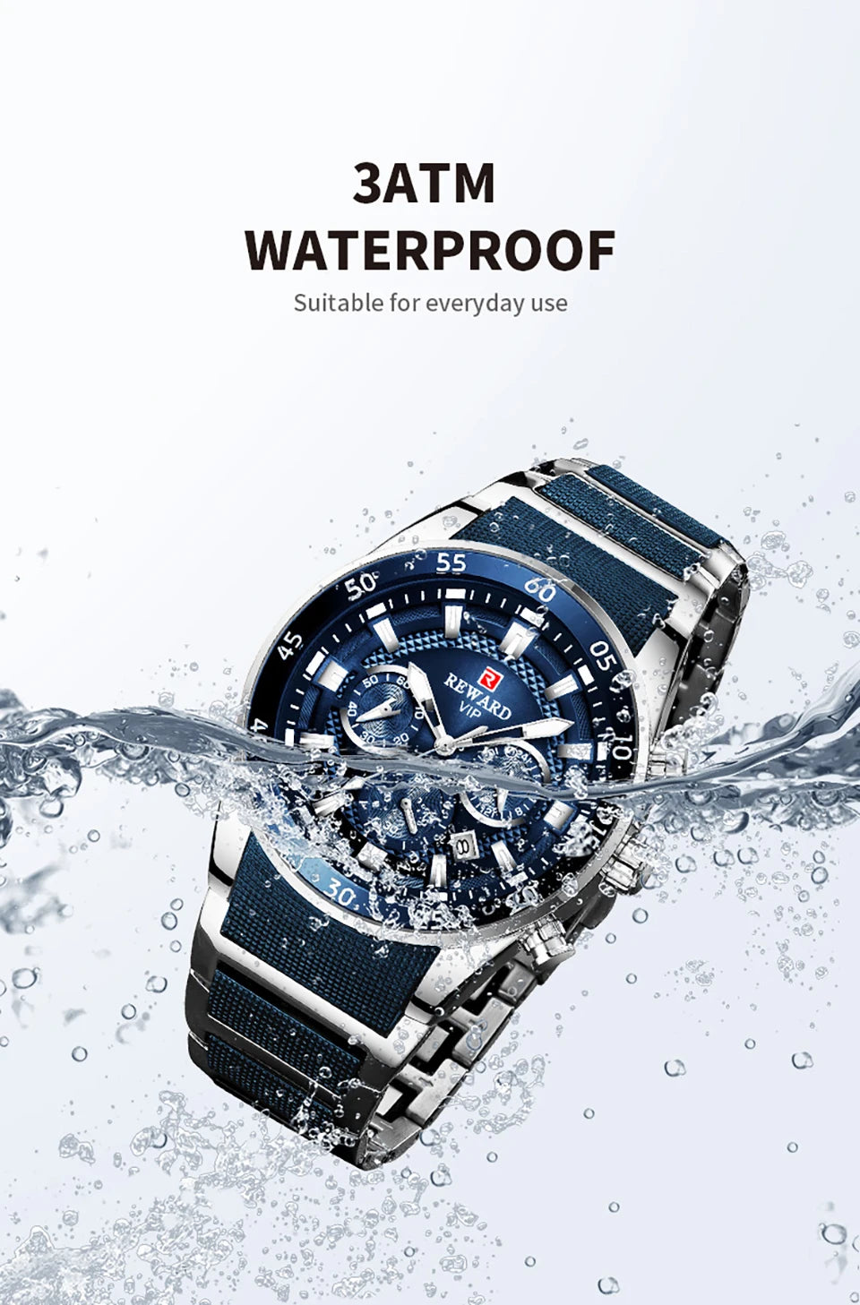 REWARD New Sport Watches for Men Fashion Stainless Steel Quartz Watches Waterproof Chronograph Wrist Watches Male