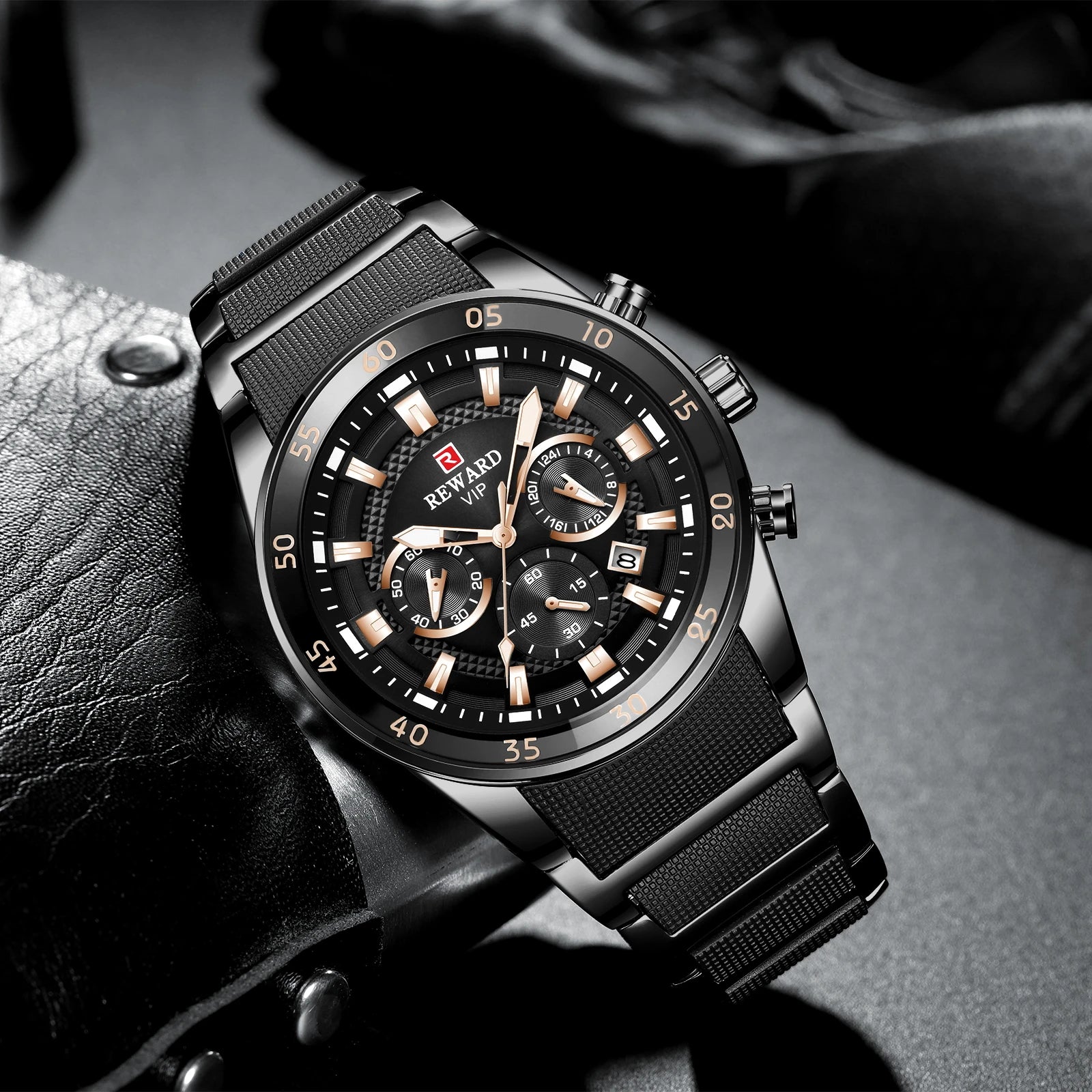 REWARD New Sport Watches for Men Fashion Stainless Steel Quartz Watches Waterproof Chronograph Wrist Watches Male