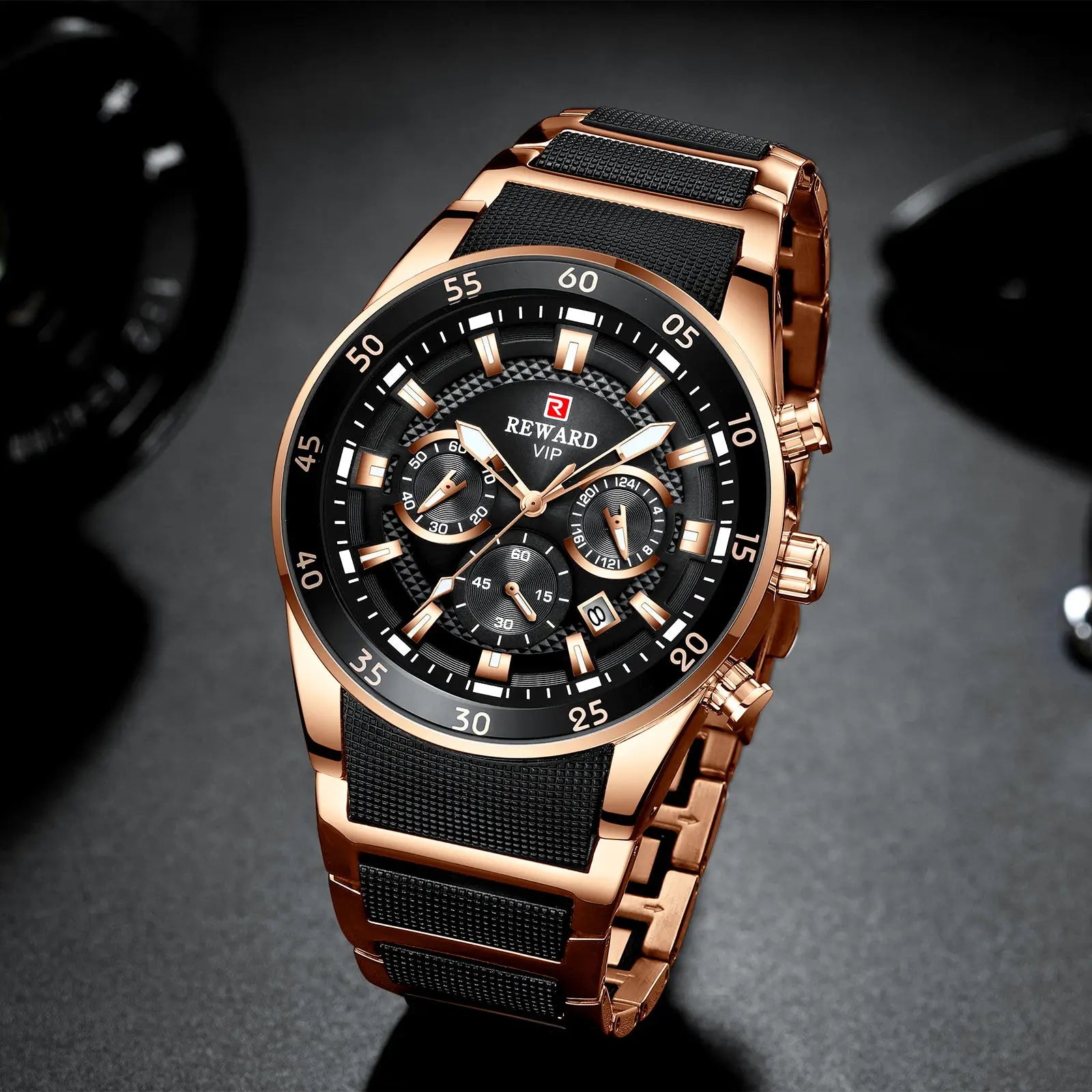 REWARD New Sport Watches for Men Fashion Stainless Steel Quartz Watches Waterproof Chronograph Wrist Watches Male