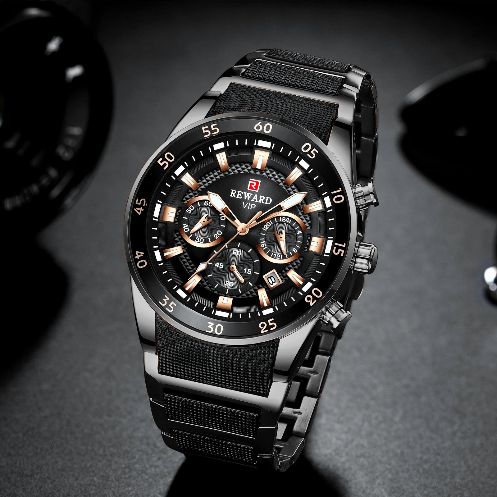 REWARD New Sport Watches for Men Fashion Stainless Steel Quartz Watches Waterproof Chronograph Wrist Watches Male