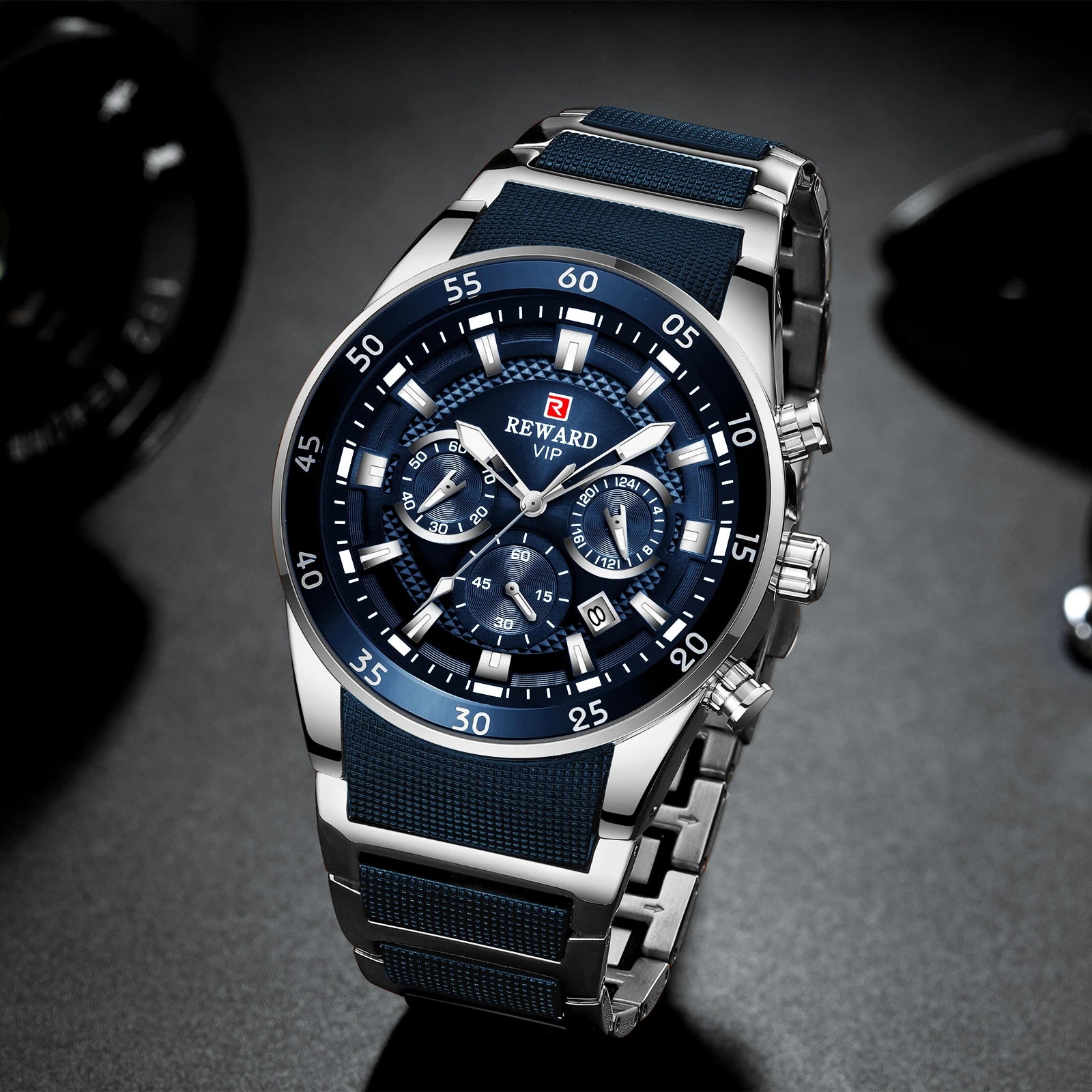 REWARD New Sport Watches for Men Fashion Stainless Steel Quartz Watches Waterproof Chronograph Wrist Watches Male