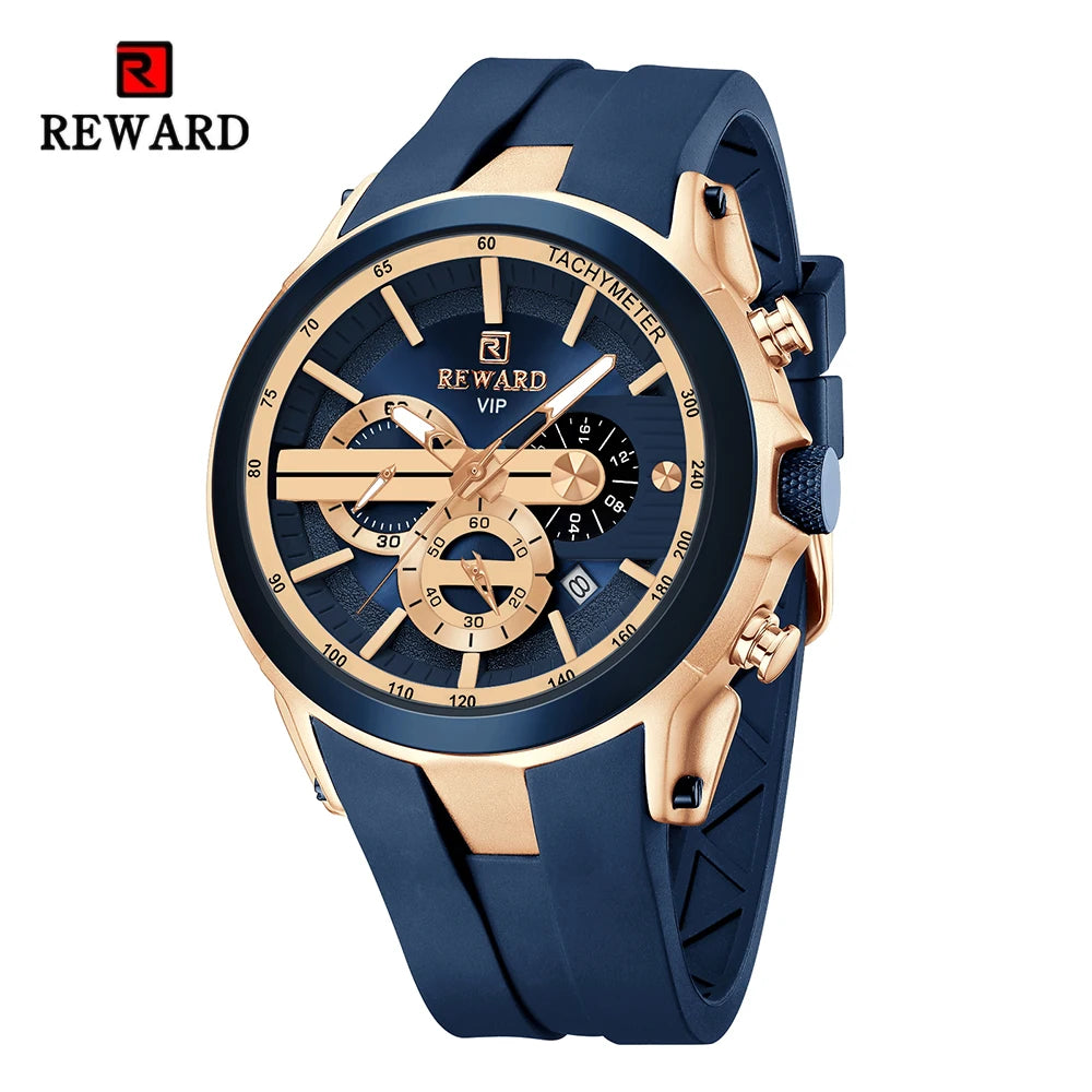 REWARD VIP New Fashion Watch for Men Leather Strap Waterproof Luminous Chronograph Sport Wristwatch