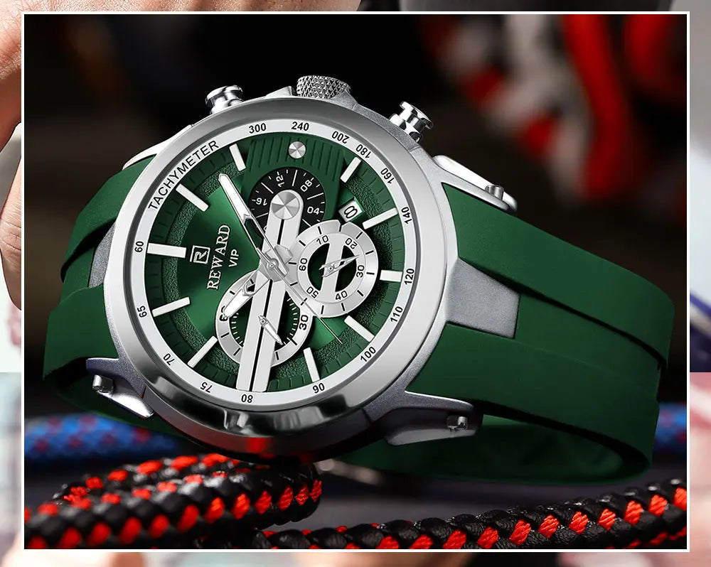 REWARD VIP New Fashion Watch for Men Leather Strap Waterproof Luminous Chronograph Sport Wristwatch