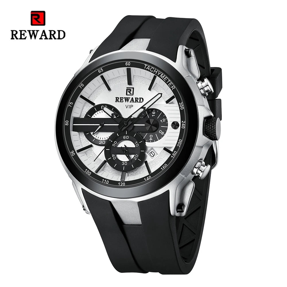 REWARD VIP New Fashion Watch for Men Leather Strap Waterproof Luminous Chronograph Sport Wristwatch