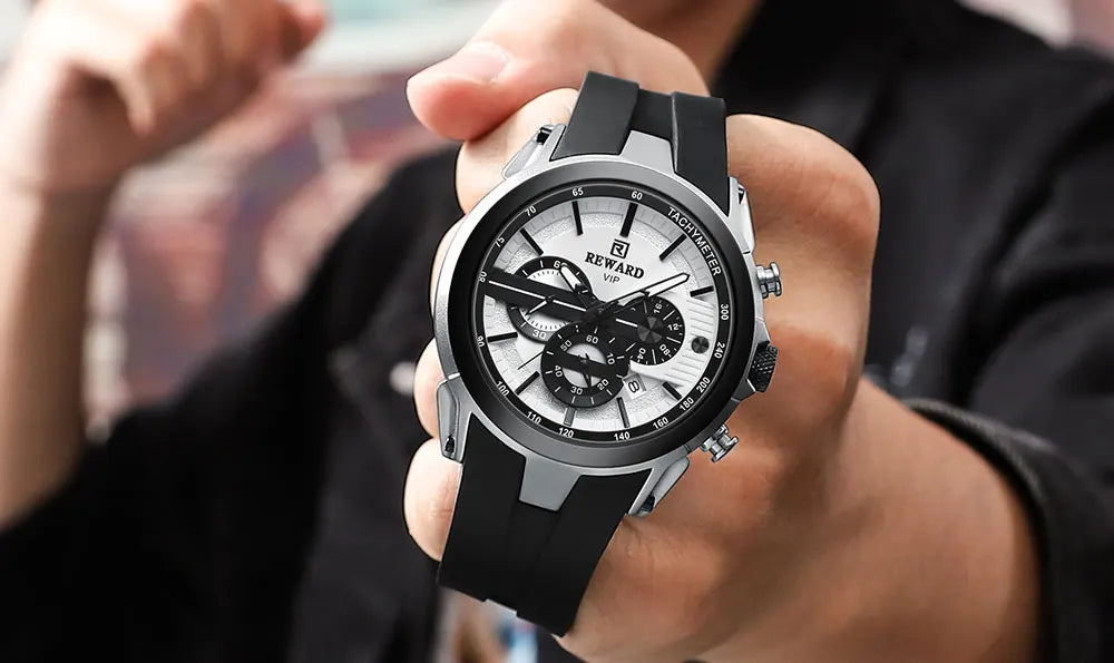 REWARD VIP New Fashion Watch for Men Leather Strap Waterproof Luminous Chronograph Sport Wristwatch