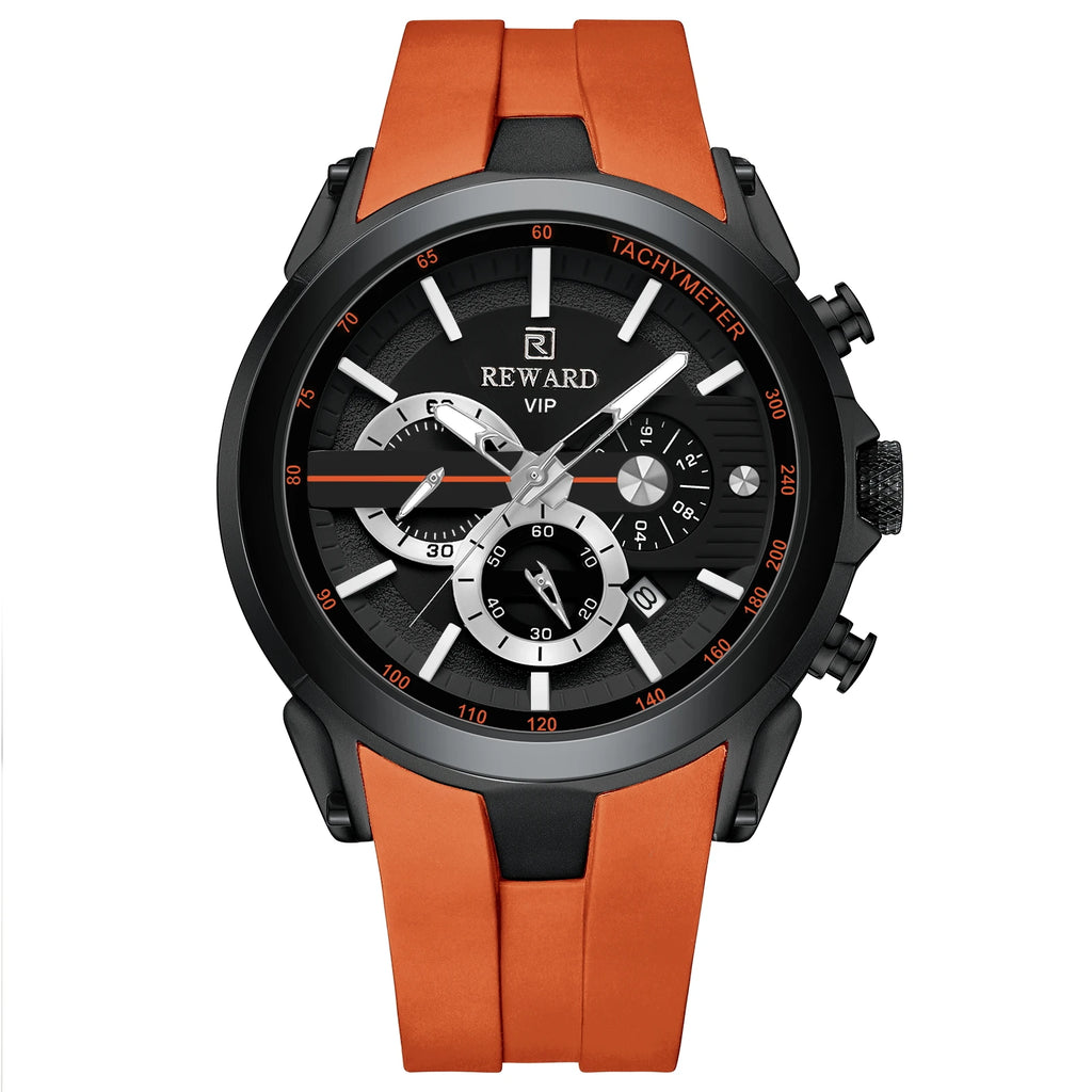 REWARD VIP New Fashion Watch for Men Leather Strap Waterproof Luminous Chronograph Sport Wristwatch