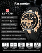 REWARD VIP New Fashion Watch for Men Leather Strap Waterproof Luminous Chronograph Sport Wristwatch