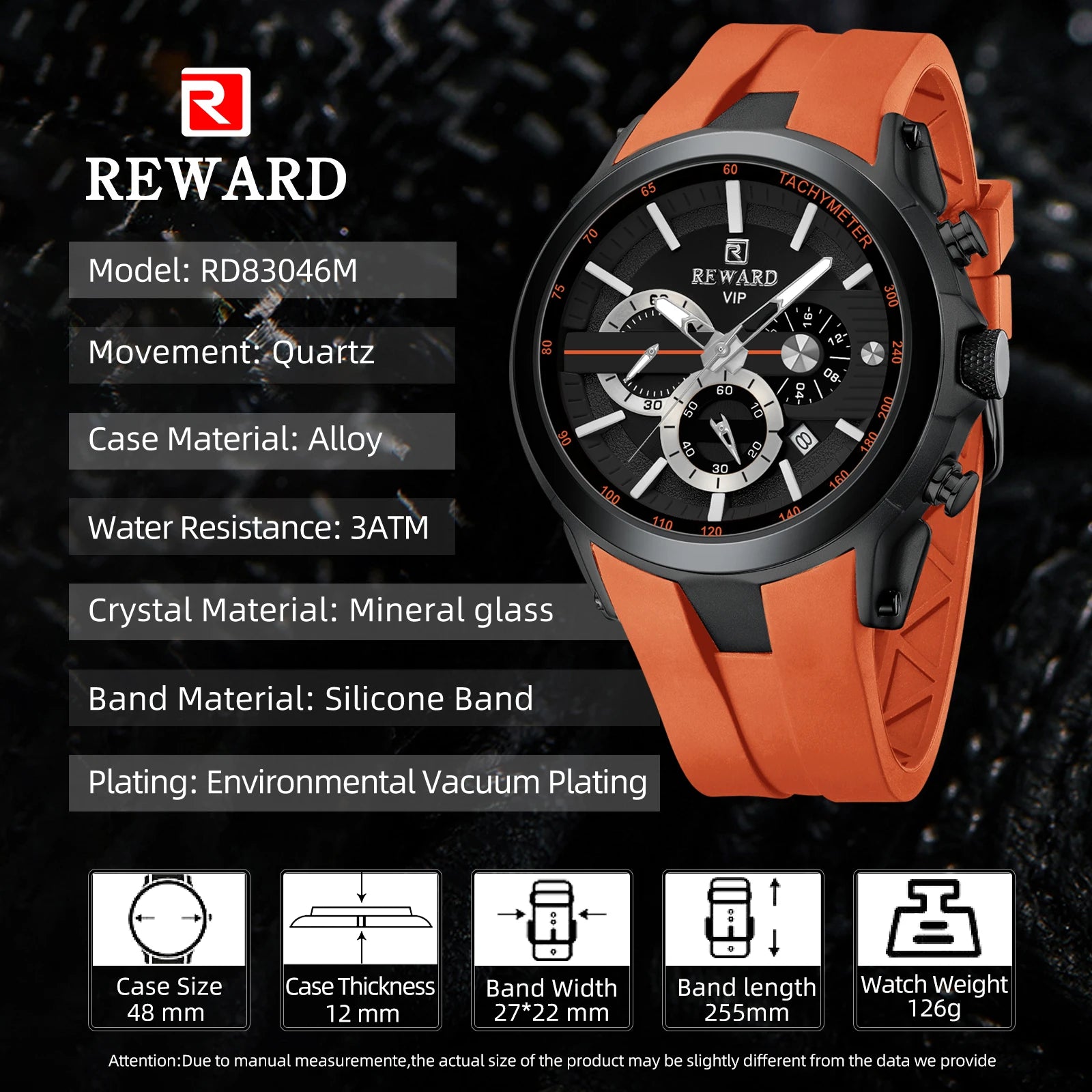 REWARD VIP New Fashion Watch for Men Leather Strap Waterproof Luminous Chronograph Sport Wristwatch