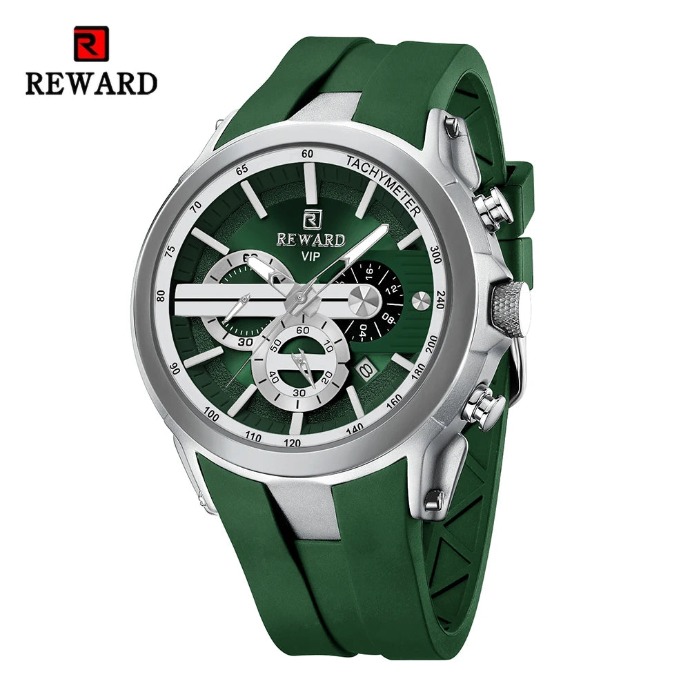 REWARD VIP New Fashion Watch for Men Leather Strap Waterproof Luminous Chronograph Sport Wristwatch