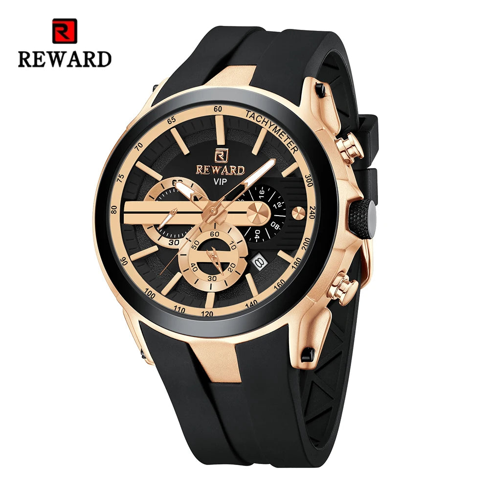 REWARD VIP New Fashion Watch for Men Leather Strap Waterproof Luminous Chronograph Sport Wristwatch