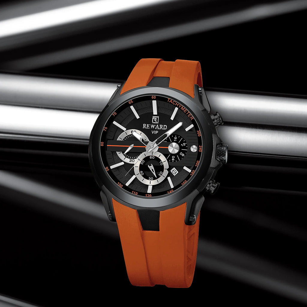 REWARD VIP New Fashion Watch for Men Leather Strap Waterproof Luminous Chronograph Sport Wristwatch