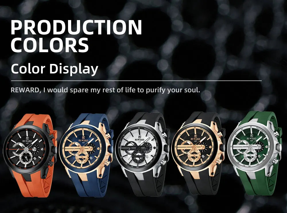 REWARD VIP New Fashion Watch for Men Leather Strap Waterproof Luminous Chronograph Sport Wristwatch