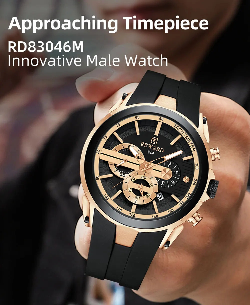 REWARD VIP New Fashion Watch for Men Leather Strap Waterproof Luminous Chronograph Sport Wristwatch