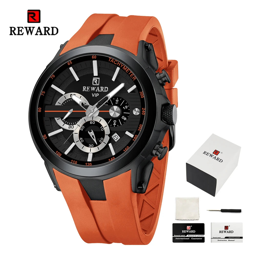 REWARD VIP New Fashion Watch for Men Leather Strap Waterproof Luminous Chronograph Sport Wristwatch