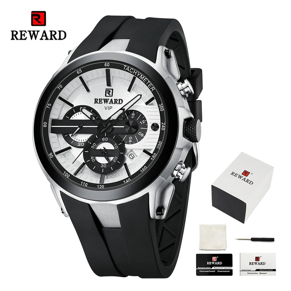 REWARD VIP New Fashion Watch for Men Leather Strap Waterproof Luminous Chronograph Sport Wristwatch