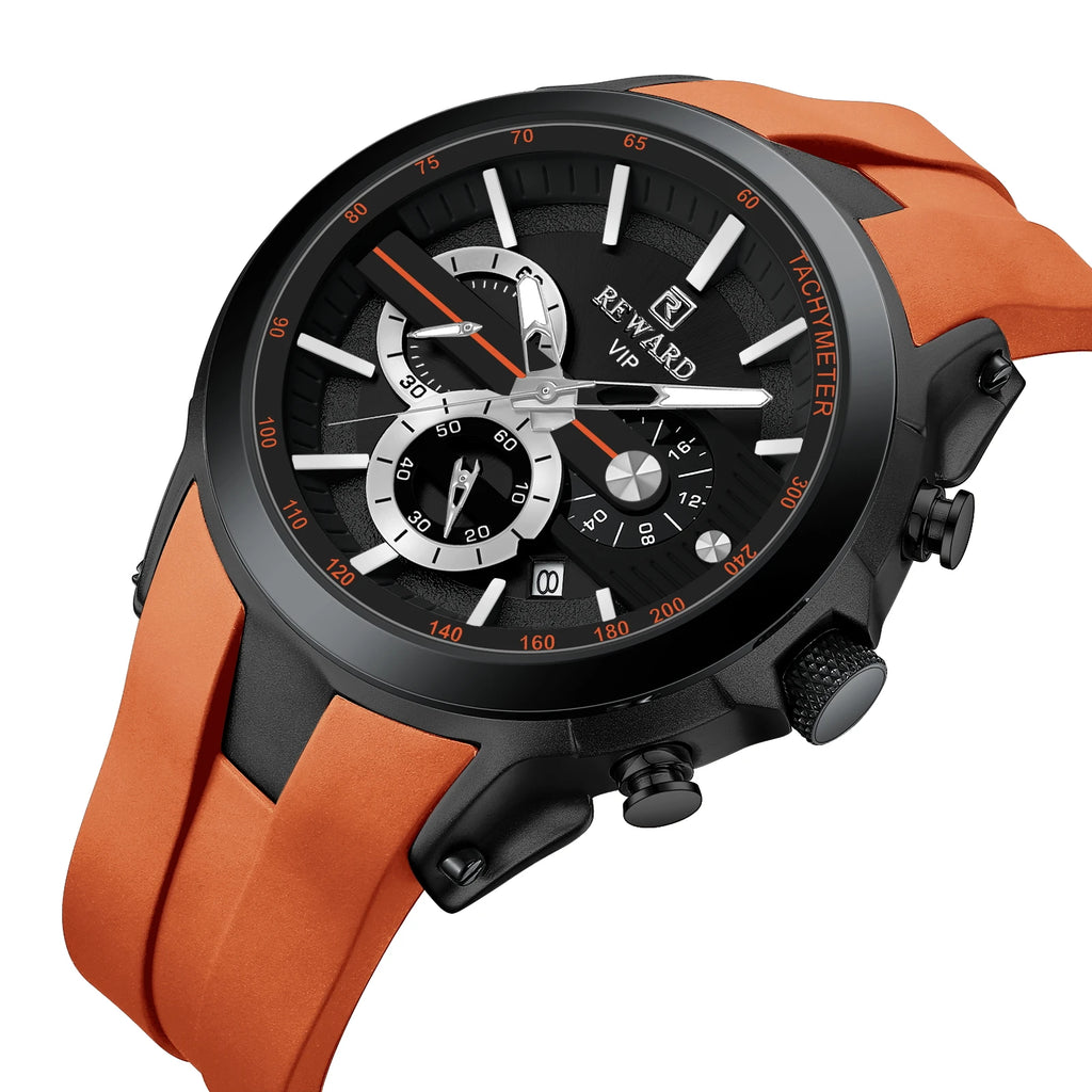 REWARD VIP New Fashion Watch for Men Leather Strap Waterproof Luminous Chronograph Sport Wristwatch