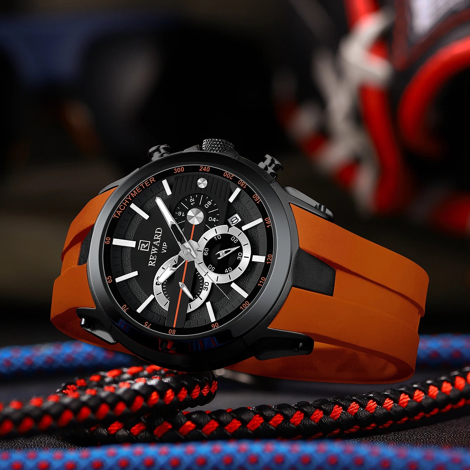 REWARD VIP New Fashion Watch for Men Leather Strap Waterproof Luminous Chronograph Sport Wristwatch