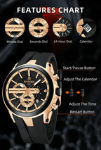REWARD VIP New Fashion Watch for Men Leather Strap Waterproof Luminous Chronograph Sport Wristwatch