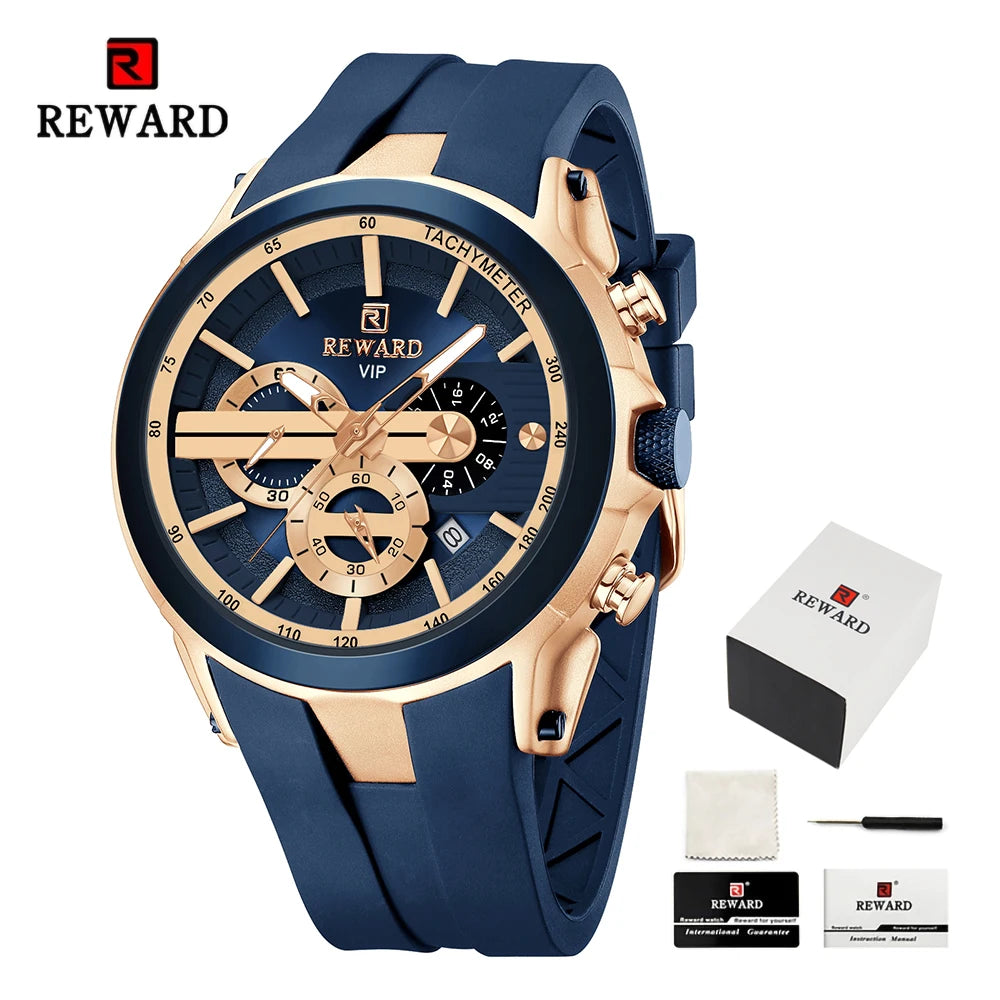 REWARD VIP New Fashion Watch for Men Leather Strap Waterproof Luminous Chronograph Sport Wristwatch