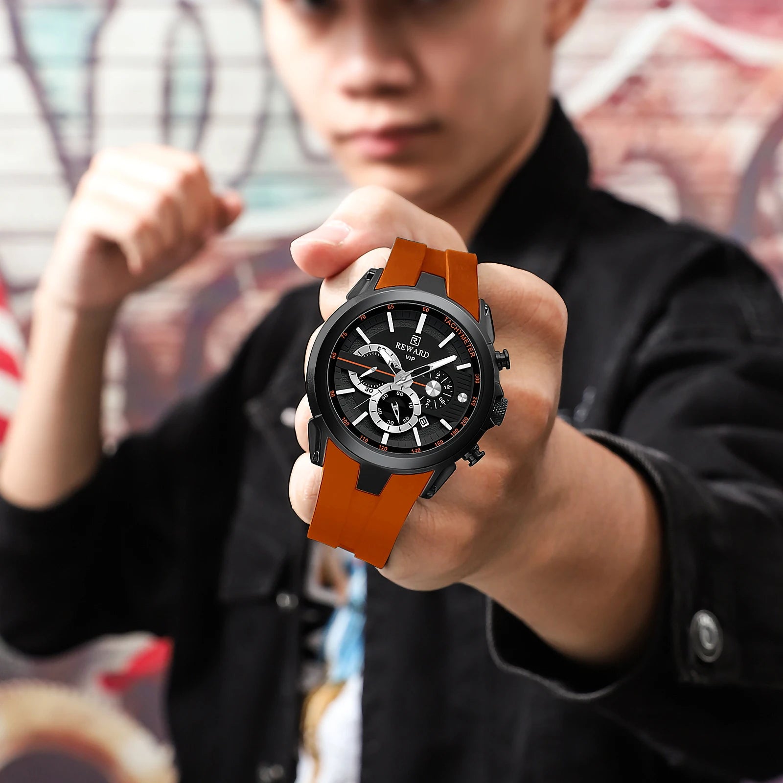 REWARD VIP New Fashion Watch for Men Leather Strap Waterproof Luminous Chronograph Sport Wristwatch