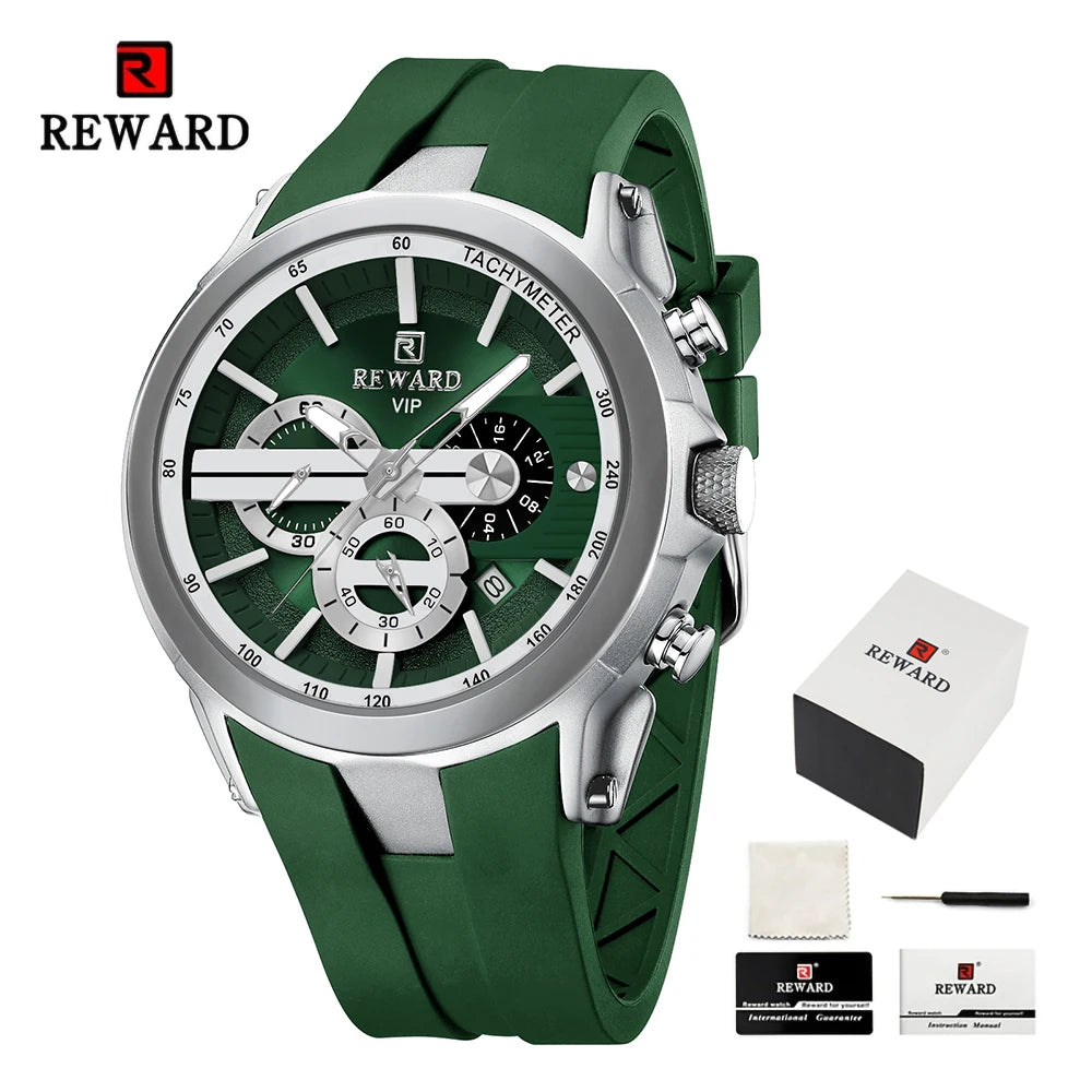 REWARD VIP New Fashion Watch for Men Leather Strap Waterproof Luminous Chronograph Sport Wristwatch